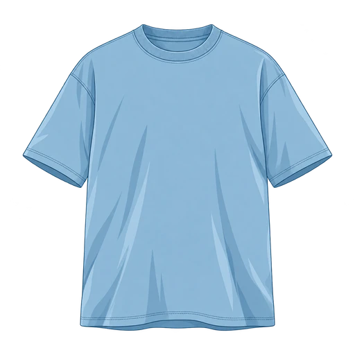 Blueprint-style illustration of a powder-blue crew-neck T-shirt